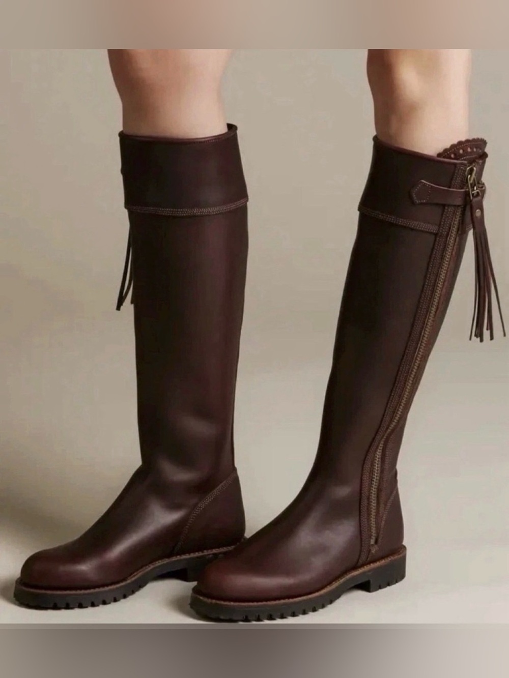Penelope Chilvers Knee High Brown Leather Tassel Riding Boots US 7.5 $780